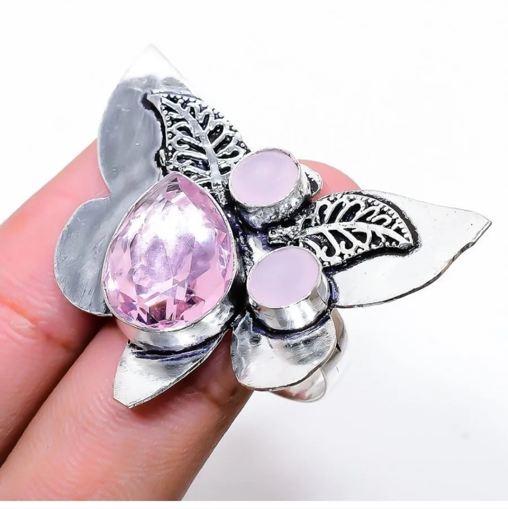 New pink kunzite silver plated ring size 10.5
